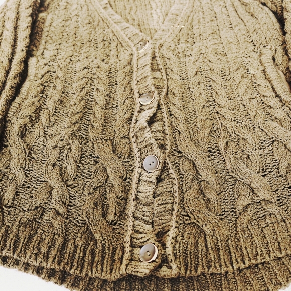 FREE PEOPLE Cable Knit Cardigan Olive Green, Small - Picture 8 of 11